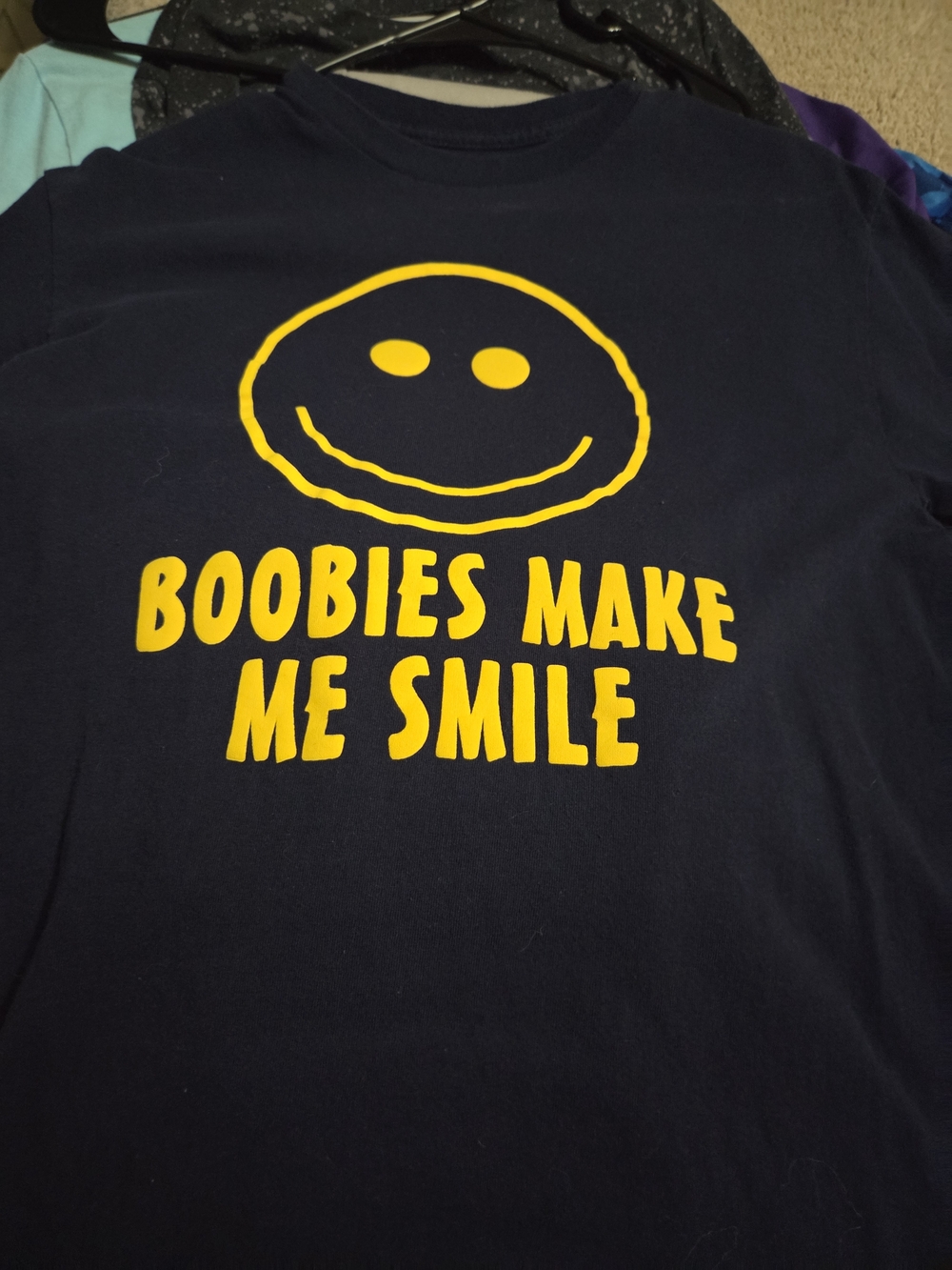Spencer's Navy T‑Shirt with Yellow Smiley Graphic and Slogan